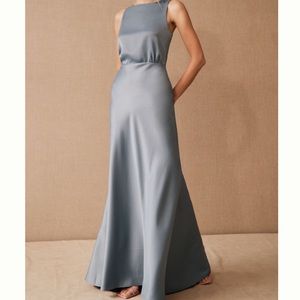 Anthropologie BHLDN Beckett Satin Charmeuse Dress Sz 8 Dusty Blue NWT